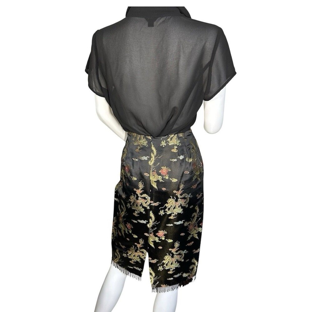 Karen Kane Women’s Black Silk Blend Pencil Skirt Size 4 26X24 Asian Dragon Motif - Picture 2 of 8